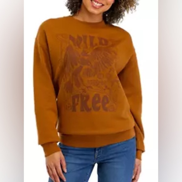Cold Crush Tops - Cold Crush - Wild And Free Bald Eagle Graphic Brown Long Sleeve Sweatshirt Large